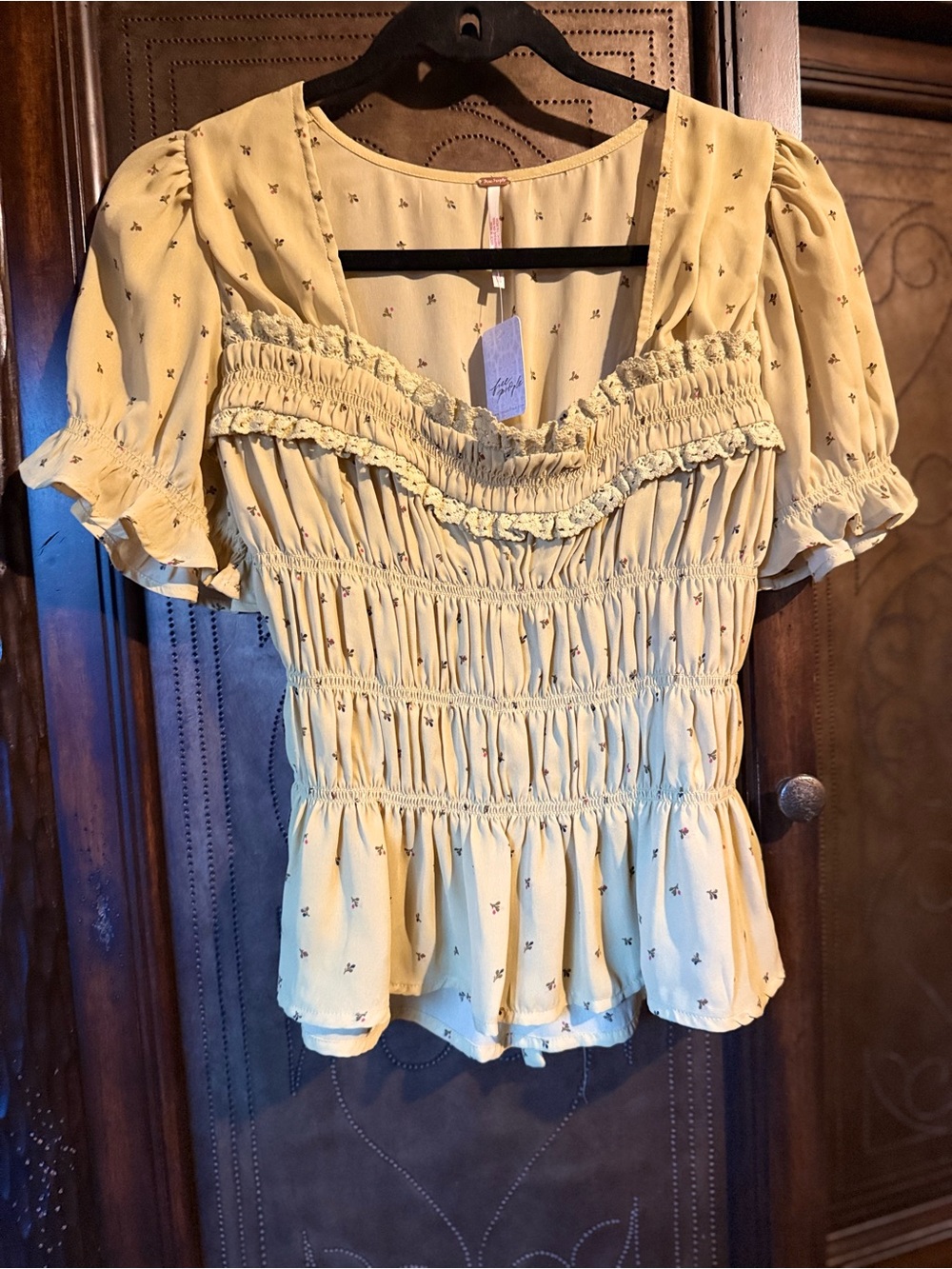 Free People Smocked Ruffle Short-Sleeve Top - Yellow